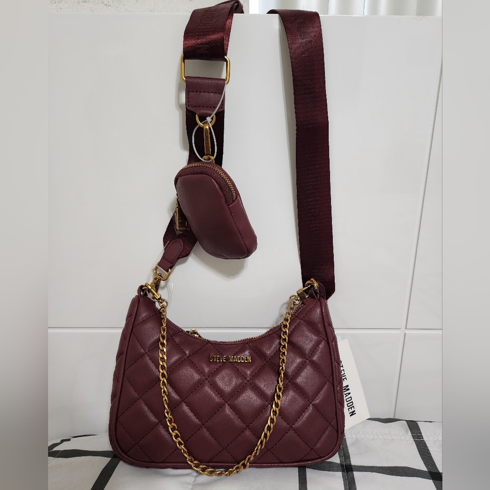 Steve Madden Bhama Quilted Crossbody Bag w/ Coin Pouch in Bloodstone Burgundy